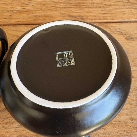 Black Floral Mugs Simulated Mother Of Pearl Inlay Floral Korean Printed Set Of 2 - Picture 8 of 11